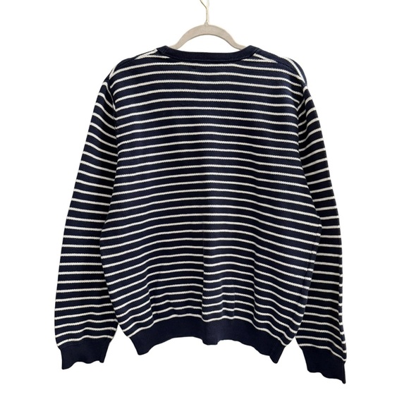 VINCE Navy Blue White Striped Knit Sweater Size Large - Picture 3 of 7